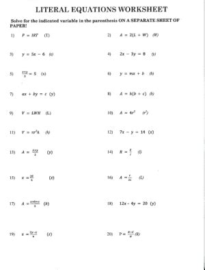 literal equations worksheet solve    variable