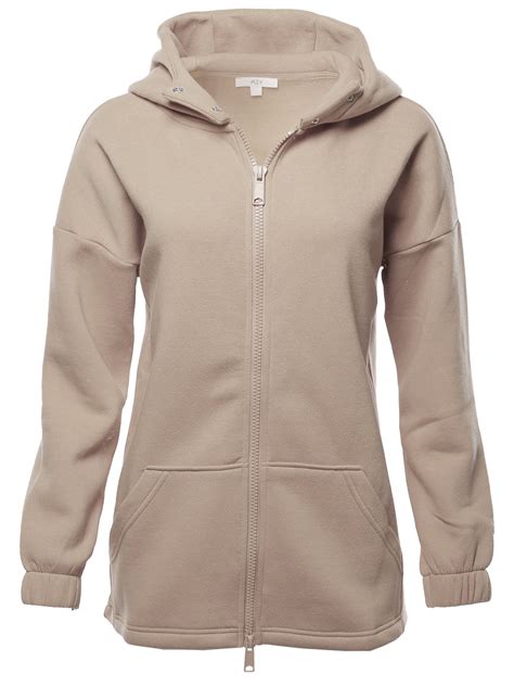 ay ay womens casual kangaroo pocket zip  snap button sweatshirt hoodie jacket  xl ash