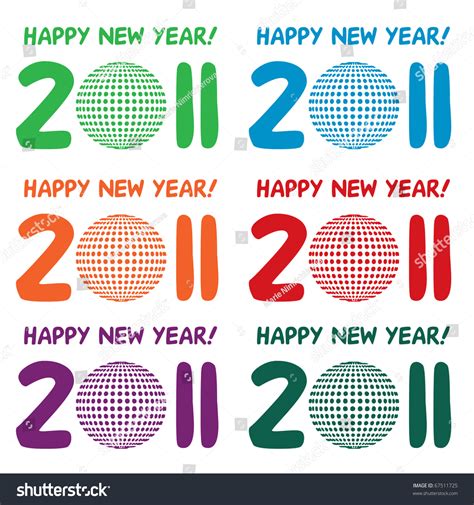 Set Of Sex Happy New Year Sign Green Blue Red Stock