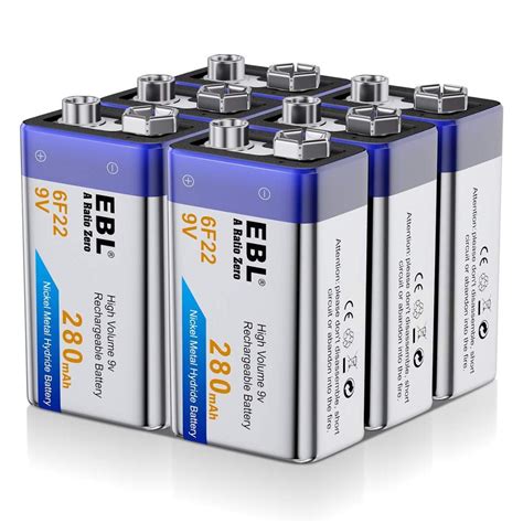 ebl 9 volt rechargeable 9v batteries 6 packs 280mah ni mh in