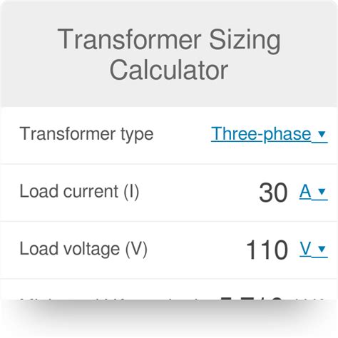 current transformer sizing chart