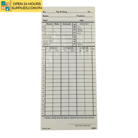 time card manual employee daily time record  size  sheets