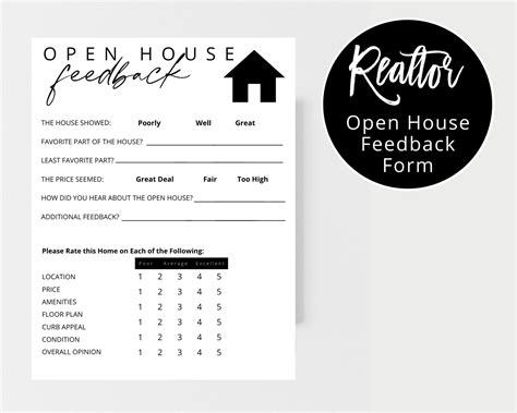 real estate open house feedback form real estate templates