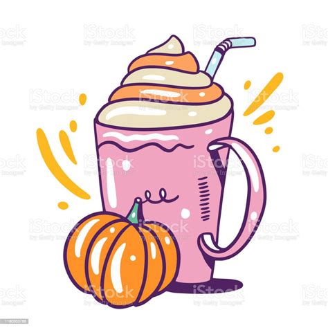 Pumpkin Spice Latte Hand Drawn Vector Autumn Illustration Isolated On