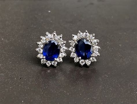 Certified Royal Blue Sapphire And Diamond Classic Cluster White Gold