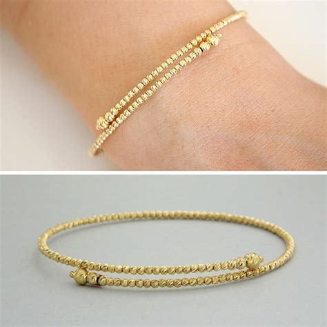 ct solid real yellow gold genuine beaded italian bangle bracelet