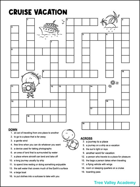 vacation crossword puzzles tree valley academy