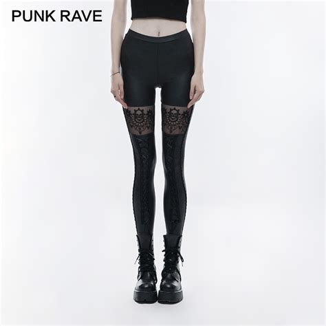 punk rave gothic skull embroidered women sexy leggings waist rubber