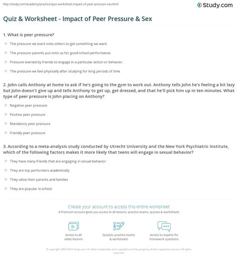 Quiz And Worksheet Impact Of Peer Pressure And Sex