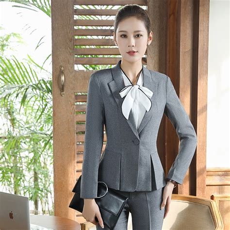 Formal Office Uniform Designs Women Blazers And Jackets Coat Slim Grey