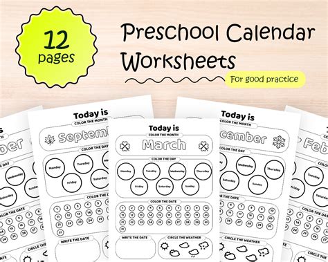 preschool calendar worksheets   pages  activity calendar