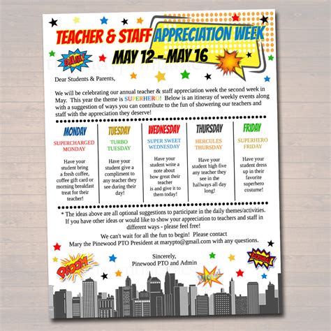 superhero theme teacher appreciation week printable  tidylady