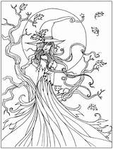 Coloring Pages Halloween Witch Adult Adults Book Printable Books Witches Colouring Realistic Sheets Simple Color Fairy Molly Harrison Adulte Fall sketch template