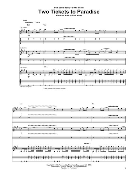 two tickets to paradise by eddie money guitar tab guitar instructor