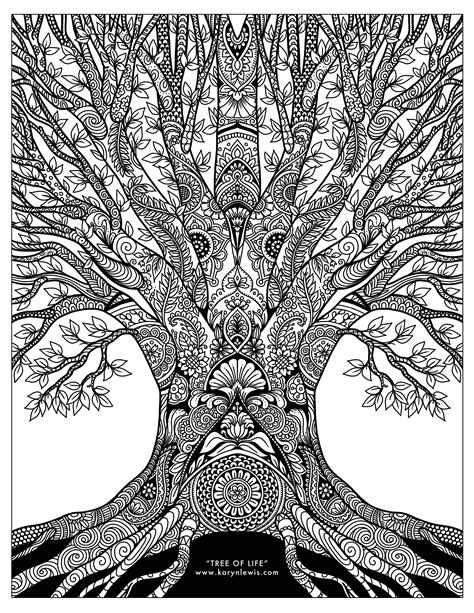 tree  life doodle art  adult coloring page karyn lewis