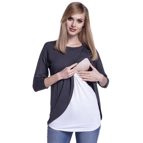 O Neck Nursing Tops Maternity T Shirts Breastfeeding Clothes For