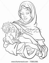 Madonna Jesus Coloring Baby Pages Child Stock Illustration Nativity Scene Christian Theme Christmas Getcolorings Sling Mother Outlined Preview sketch template