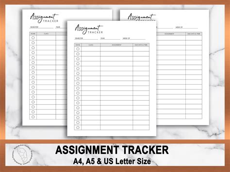 assignment tracker printable printable student planner etsy