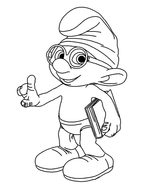 brainy smurf bring  book coloring pages  kids gue printable