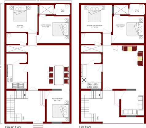 bedroom house map  marla house design