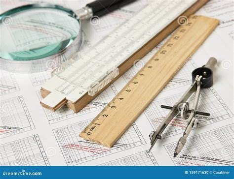 engineering tools  technical drawing stock photo image  compasses