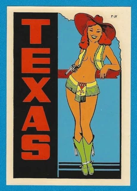 Vintage Original 1948 Sexy Miss Texas Cowgirl Travel Water Decal Art