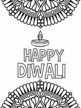 Diwali Coloring Printable Happy Cards Card Print sketch template