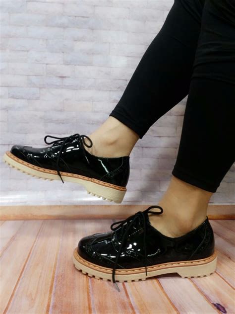 calzado mujer oxford charol negro zapato colombiano de moda