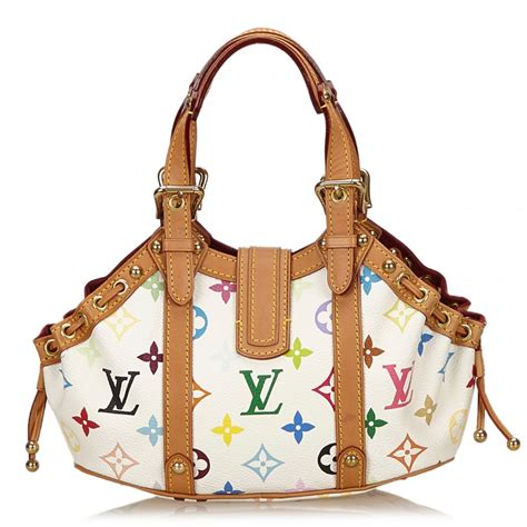 louis vuitton vintage theda pm bag white multi leather  monogram canvas handbag