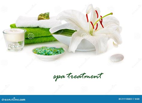 spa  white lily stock image image  towel green