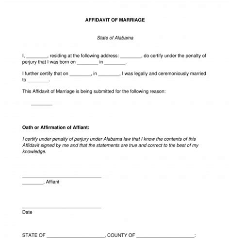 affidavit  marriage sample template word