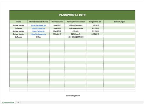 excel passwortliste vorlage luxus vorlage liste excel vorlagen  xxx