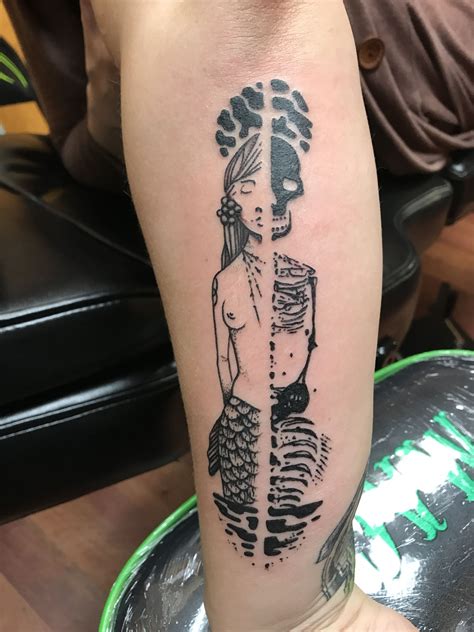 Mermaid Skeleton Black Work Tattoo Pirate Tattoo Tattoos Body Art