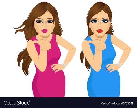 Two Beautiful Women Blowing Kiss Royalty Free Vector Image