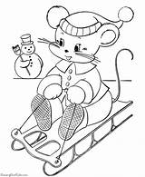 Coloring Christmas Pages Mouse Fun Animals Sledding Printable Animal Kids Pets Printing Help sketch template