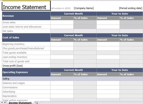 income statement creator db excelcom