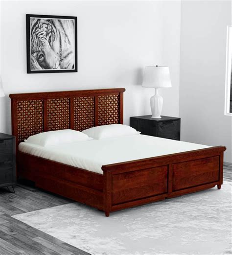 buy krisa sheesham wood king size bed  drawer storage  honey oak