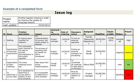 issue log template  log templates