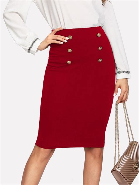 double button pencil skirt shein in
