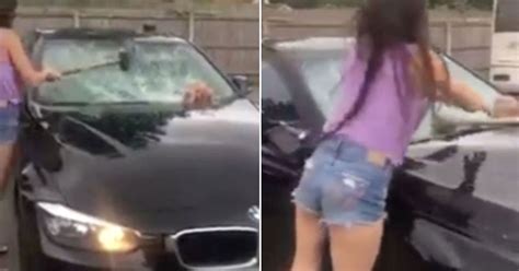 Scorned Woman Smashes Up Cheating Husbands Bmw And Threatens To