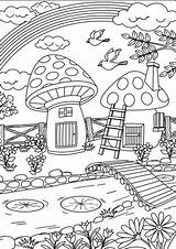 House Coloring Pages Adult Sheets Colouring Adults Kids Printable Mandala Easy Garden Twenty Color Ausmalbilder Erwachsene Herbst Mushrooms Mushroom Print sketch template