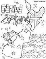 Zealand Coloring Pages Doodle Alley Nz Colouring Flag Kids Maori Map Waitangi Kiwiana Template Printable Color Printables Activities Landmarks Patterns sketch template