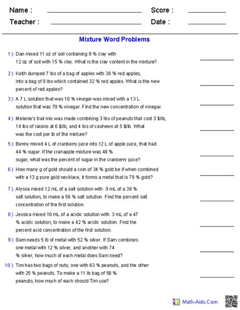 algebra  worksheets word problems worksheets
