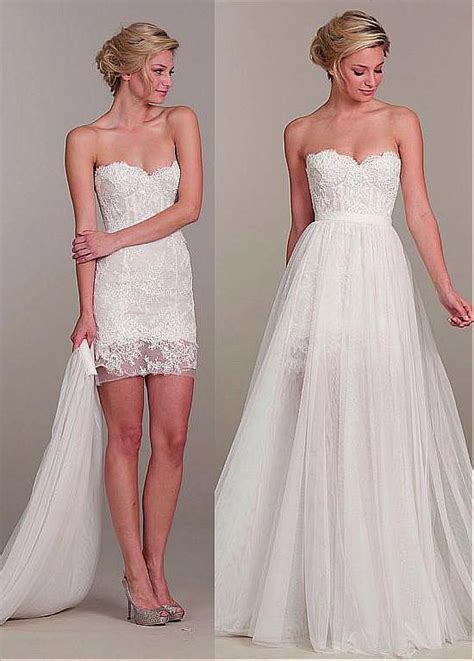 Cecelle 2016 New Short Mini 2 In 1 Sheath Lace Tulle Wedding Dresses