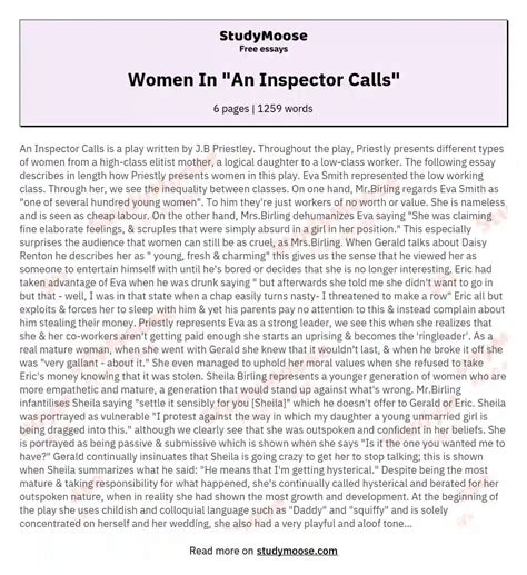 Women In An Inspector Calls Free Essay Example