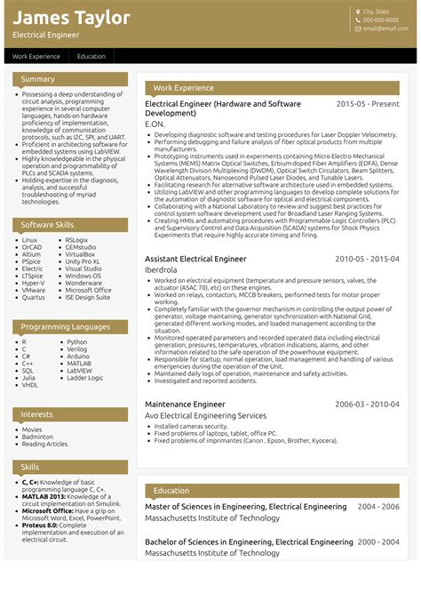 electrical engineer resume samples  templates visualcv