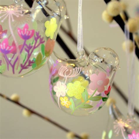 set of two glass bird easter decorations by ella james