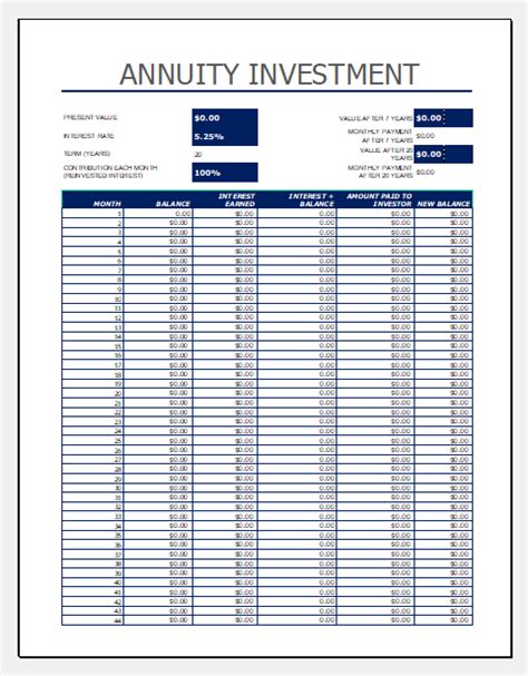 annuity investment calculator template  ms excel excel templates