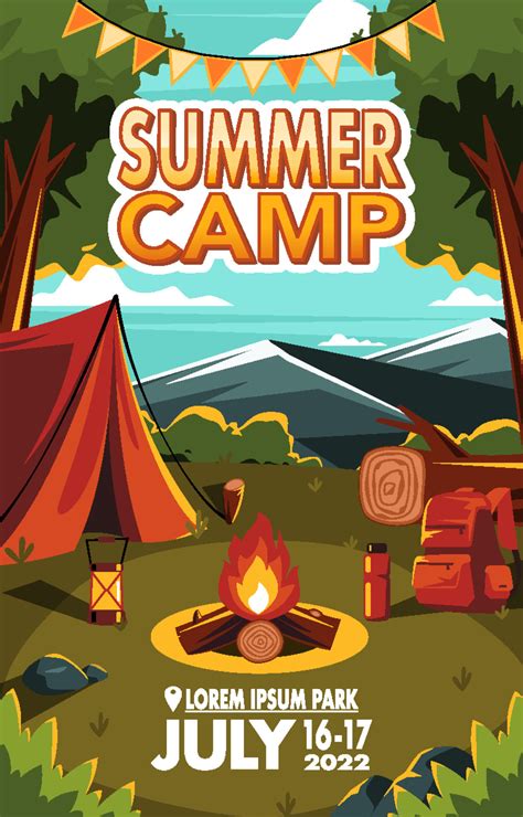 summer camp poster  vector art  vecteezy