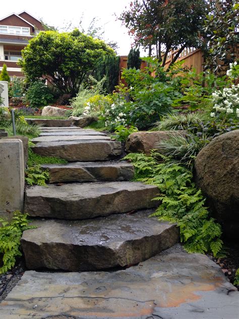 stone steps leading  front   yards gretchen bauer design